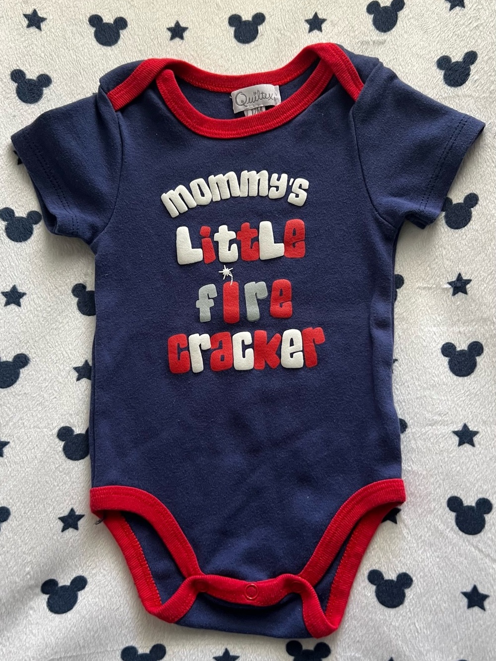 Quiltex Navy and Red "Mommy's Little Firecracker" Bodysuit